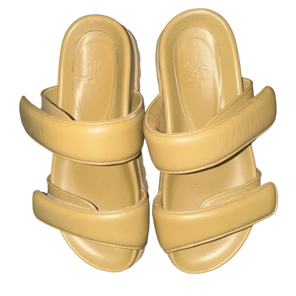 Gia Borghini Mustard Yellow Double-Strap Slide Sandals Size 7 European size 37‎